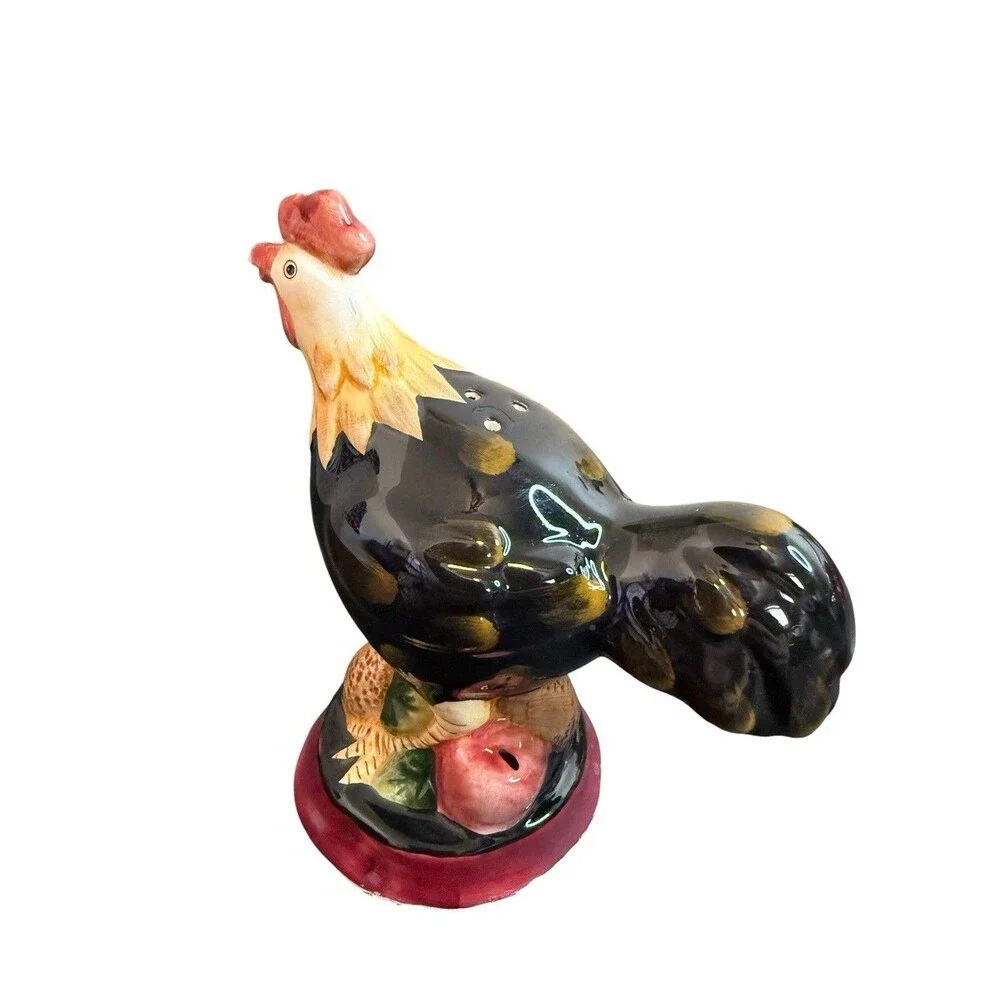 Cute Chicken Rooster Hen Salt & Pepper Shaker Set Black Red